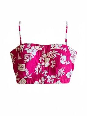 Hollister Hawaiian Floral Crop Top Pink Adjustable Straps Smocked Back Sz S